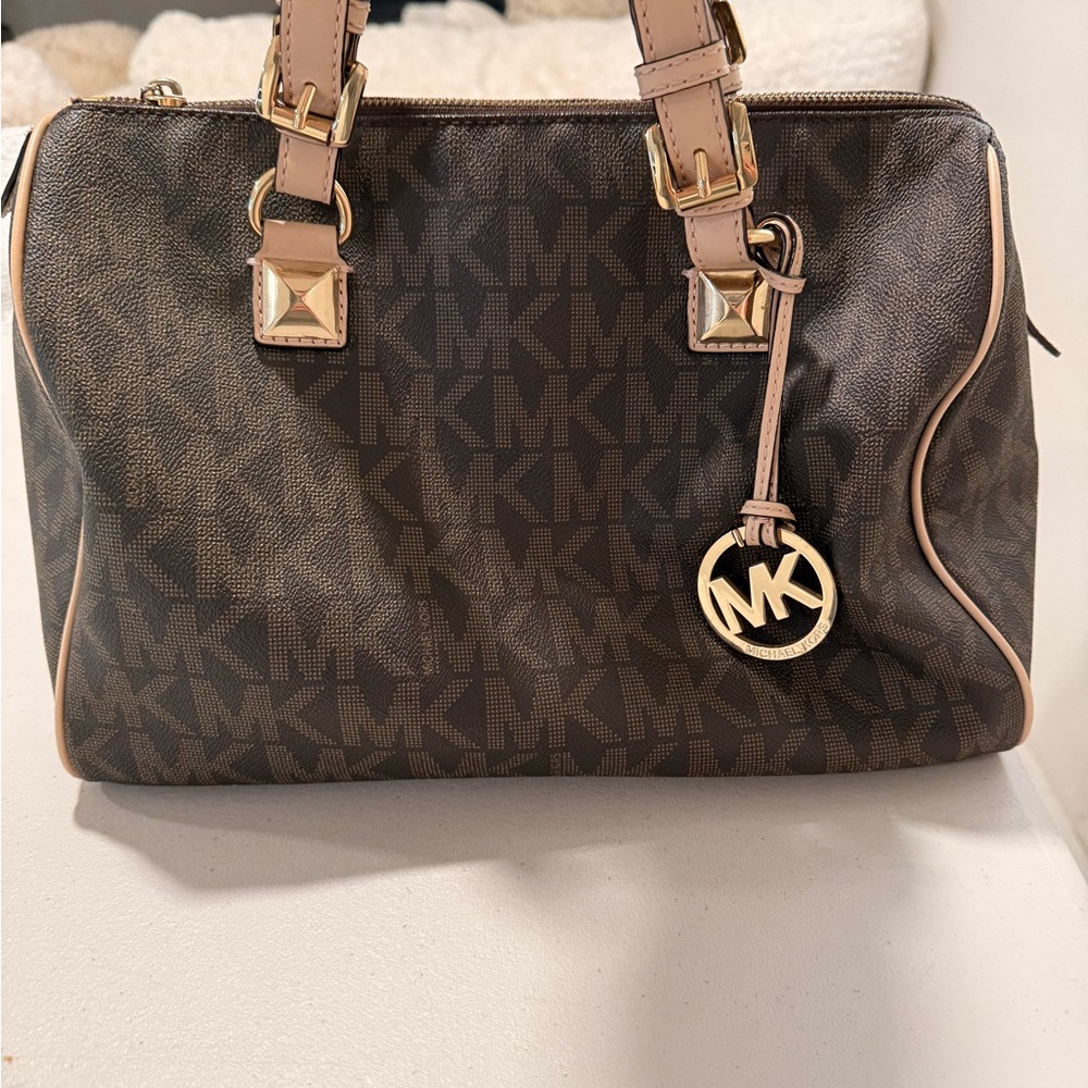 MICHAEL Michael Kors Brown Satchel with Structured Shape and Gold Accents